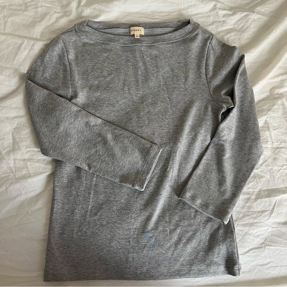 DONNI Baby Rib Boat Neck Top in Heather Grey